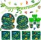 Dinosaur Theme Birthday Party Decoration Banner & Supplies, Includes Plates, Cups, Napkins, Cutlery Sets, Serves 24 Guests